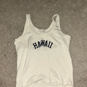 Brandy Melville Fitted White Tank Top with Hawaii Print